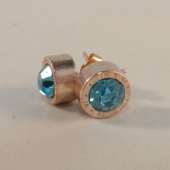 Mens Silver Stainless Steel Diamond Zircon Lake Blue Bezel Stud Earrings 1.28ctw - Picture 4 of 4